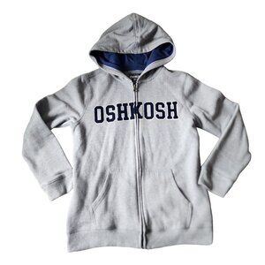 NEW OshKosh B'gosh Full Zip Classic Logo Hoodie Gray Blue Big Boys Size 14